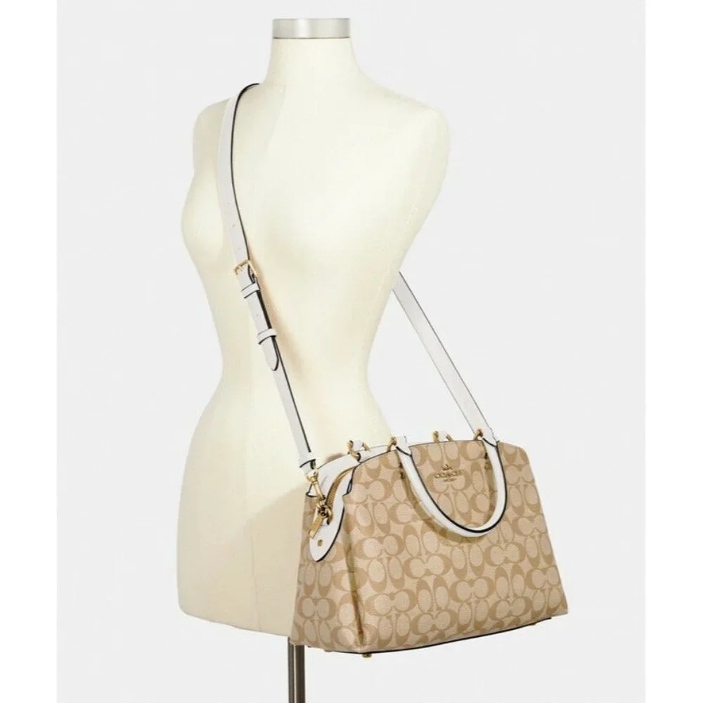 COACH NWT $428 Lillie Carryall Handbag Gold/Chalk) Signature Canvas Detachable - Picture 4 of 12